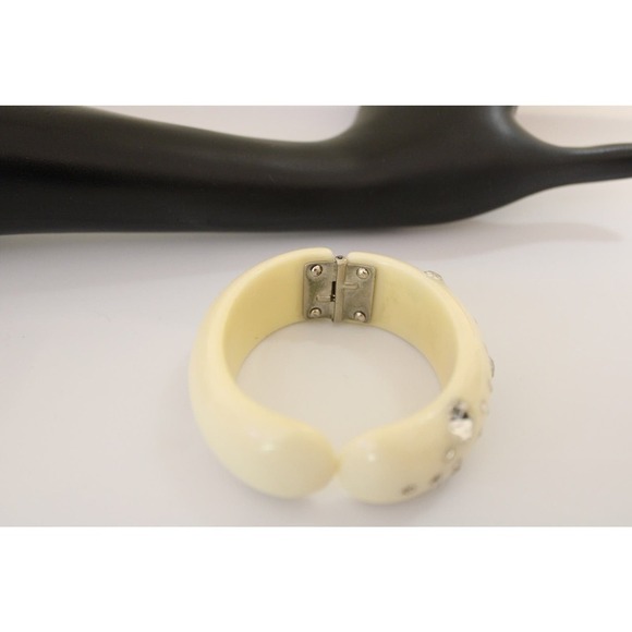 Rhinestones Hinged Lucite Bracelet, Statement, Bling Vintage Bracelet - Picture 9 of 10